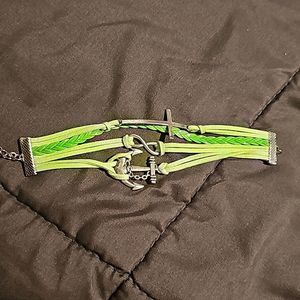 Bracelet leather anchor cross infinity green